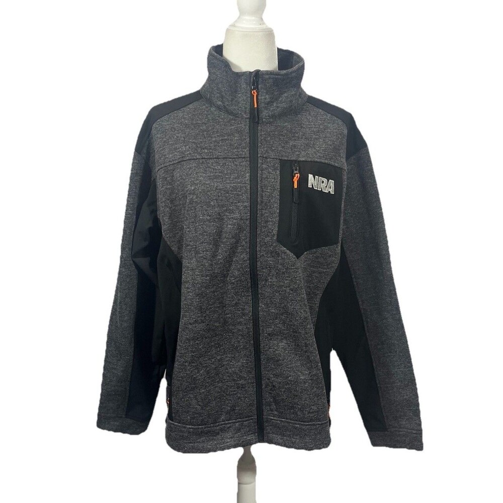 NRA Size Medium Full Zip Soft Shell Jacket Gray Black Performance Long Sleeve